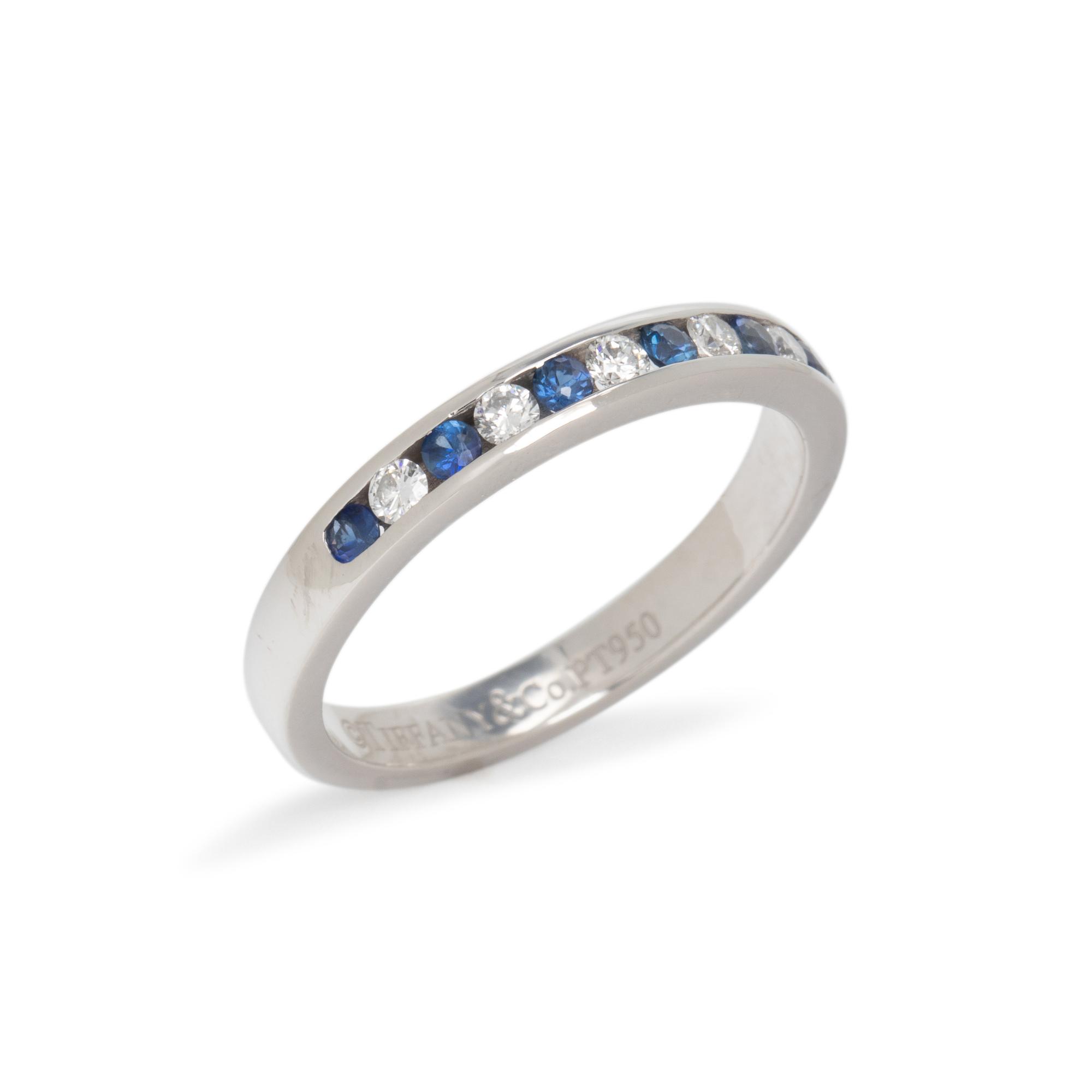 TIFFANY & CO., PLATINUM, DIAMOND AND SAPPHIRE RING