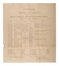 [CIVIL WAR] -- [RECONSTRUCTION]. Roster of Officers and Civilians on Duty in Bureau of Refugees, Freedmen and Abandoned Lands, State of North Carolina. Raleigh, North Carolina, 1 July 1867.