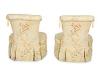 A Pair of Slipper Chairs with Scalamandré Meissen Magnolia Silk Lampas Pattern Upholstery