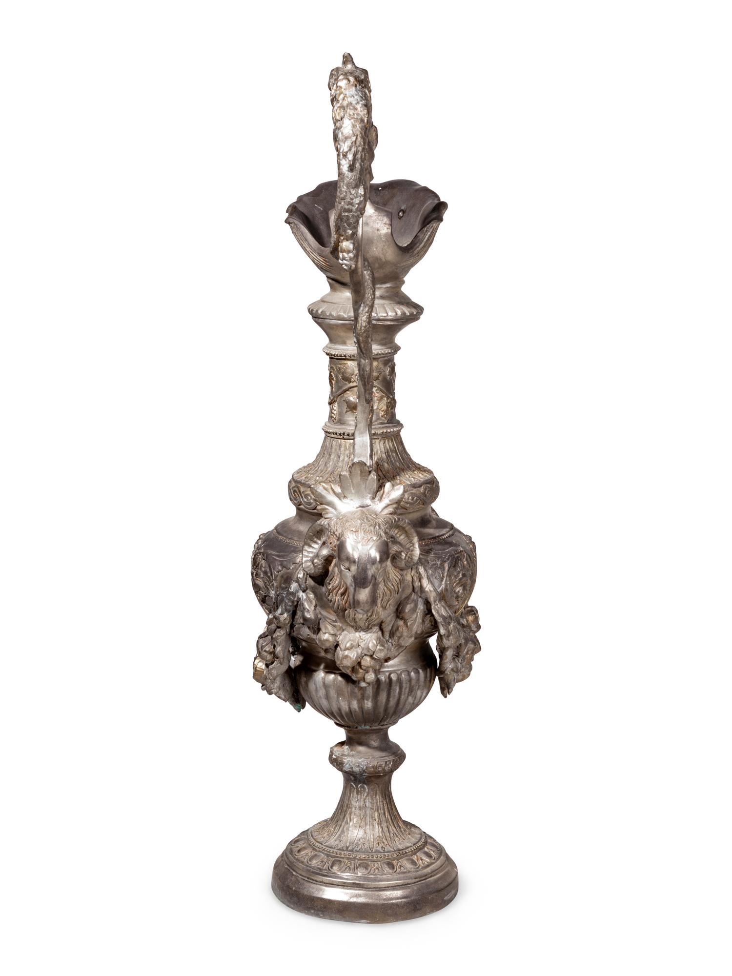 A Large Neoclassical Silvered Metal Ewer