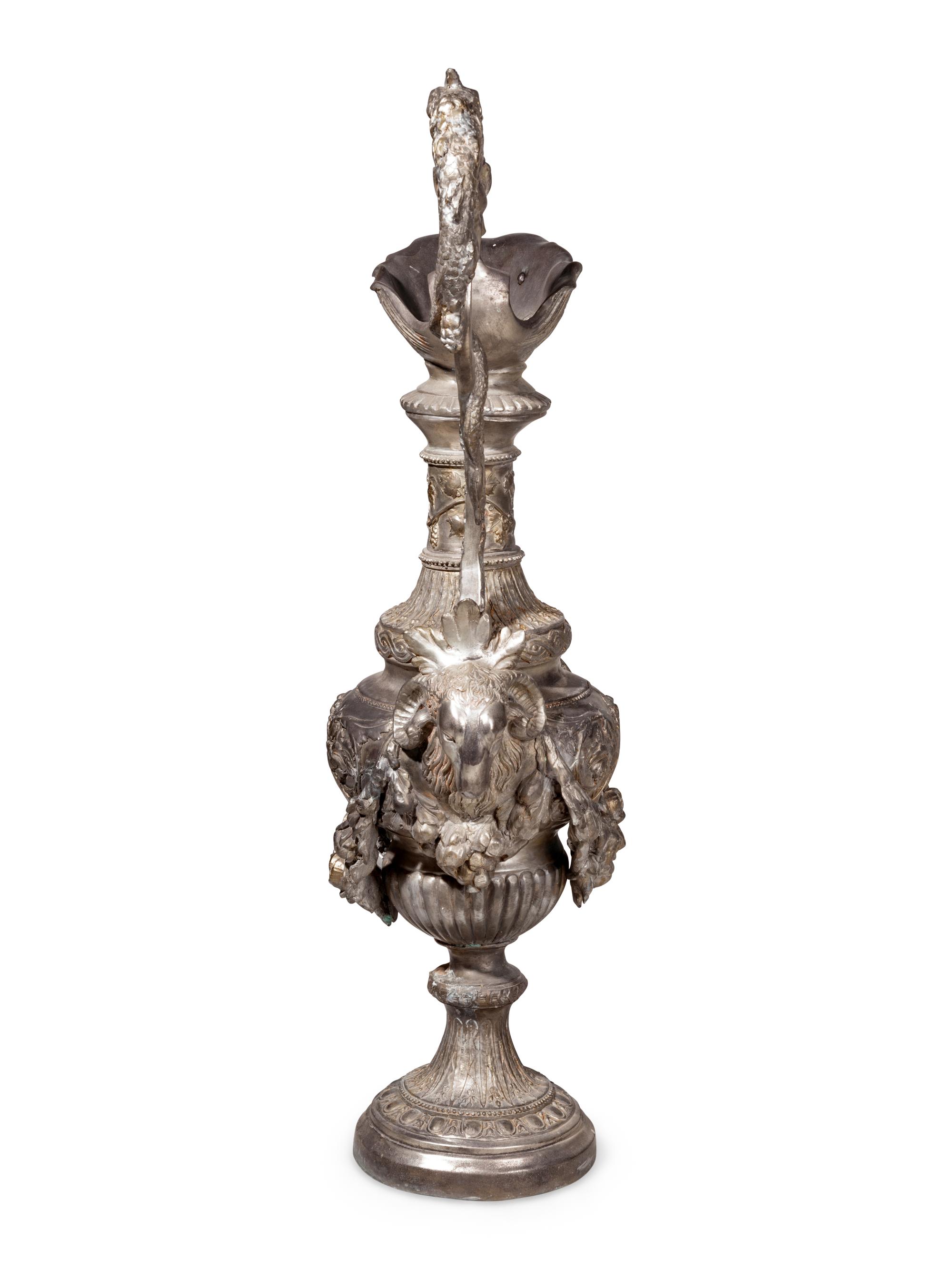 A Large Neoclassical Silvered Metal Ewer