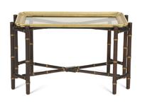 A Brass-Mounted Black and Gilt Lacquer Tray Top Table and Stand