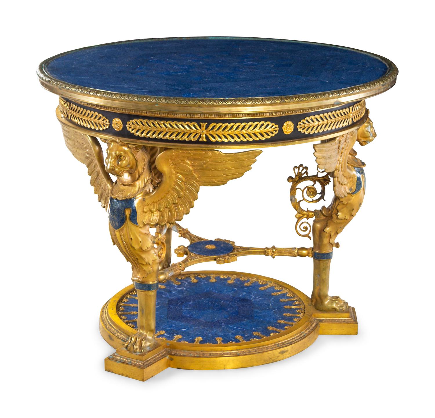 An Empire Style Gilt Bronze and Lapis Lazuli Veneered Guéridon