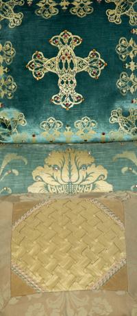 Five Decorative Jeweled Silk and Velvet Pillows — 20th Century