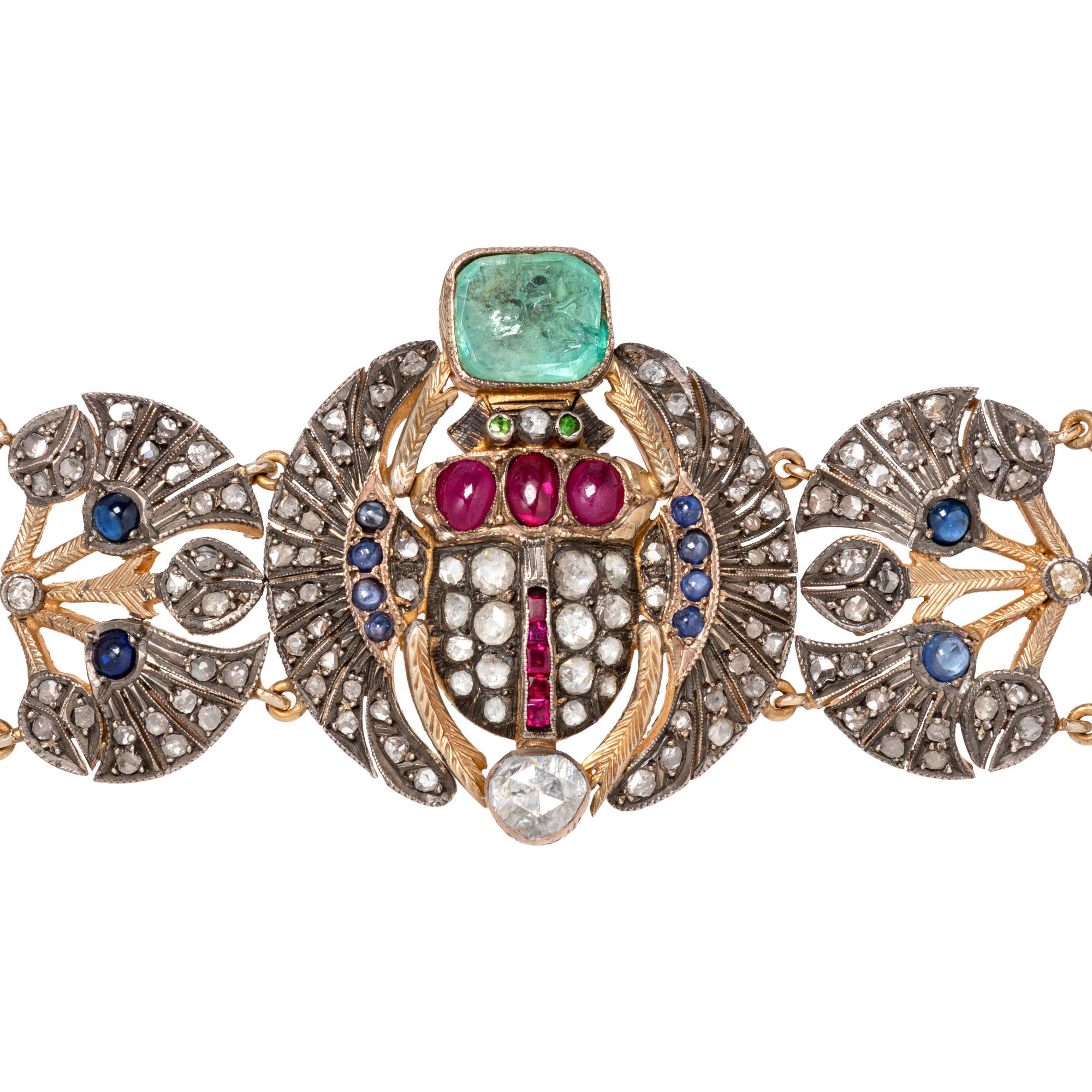 MULTIGEM AND DIAMOND EGYPTIAN MOTIF BRACELET