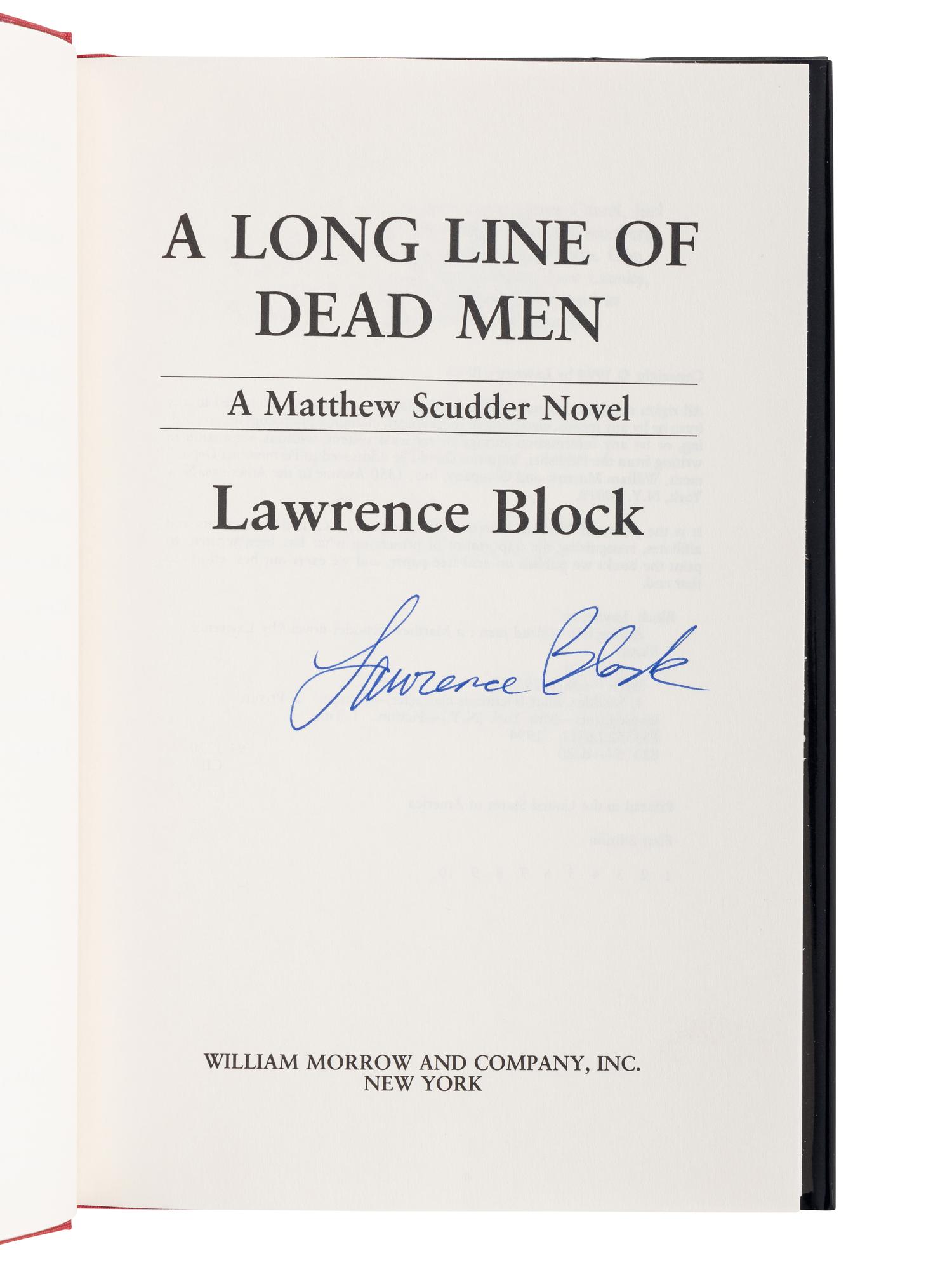 BLOCK, Lawrence (b. 1938). A group of 6 works by Block, ALL FIRST EDITIONS, ALL SIGNED OR INSCRIBED, comprising: