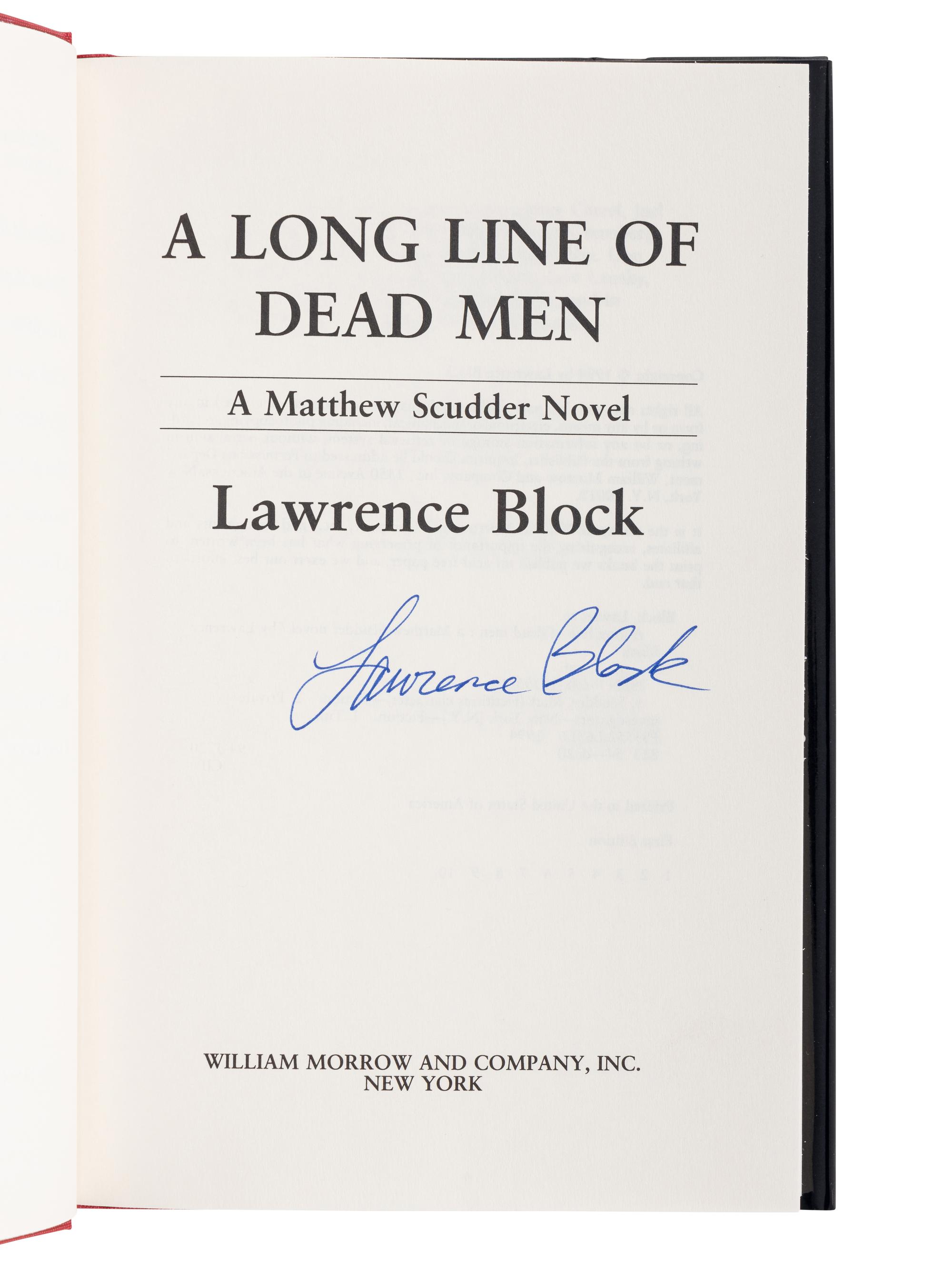 BLOCK, Lawrence (b. 1938). A group of 6 works by Block, ALL FIRST EDITIONS, ALL SIGNED OR INSCRIBED, comprising: