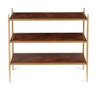 A Brass and Leather Three-Tier Side Table