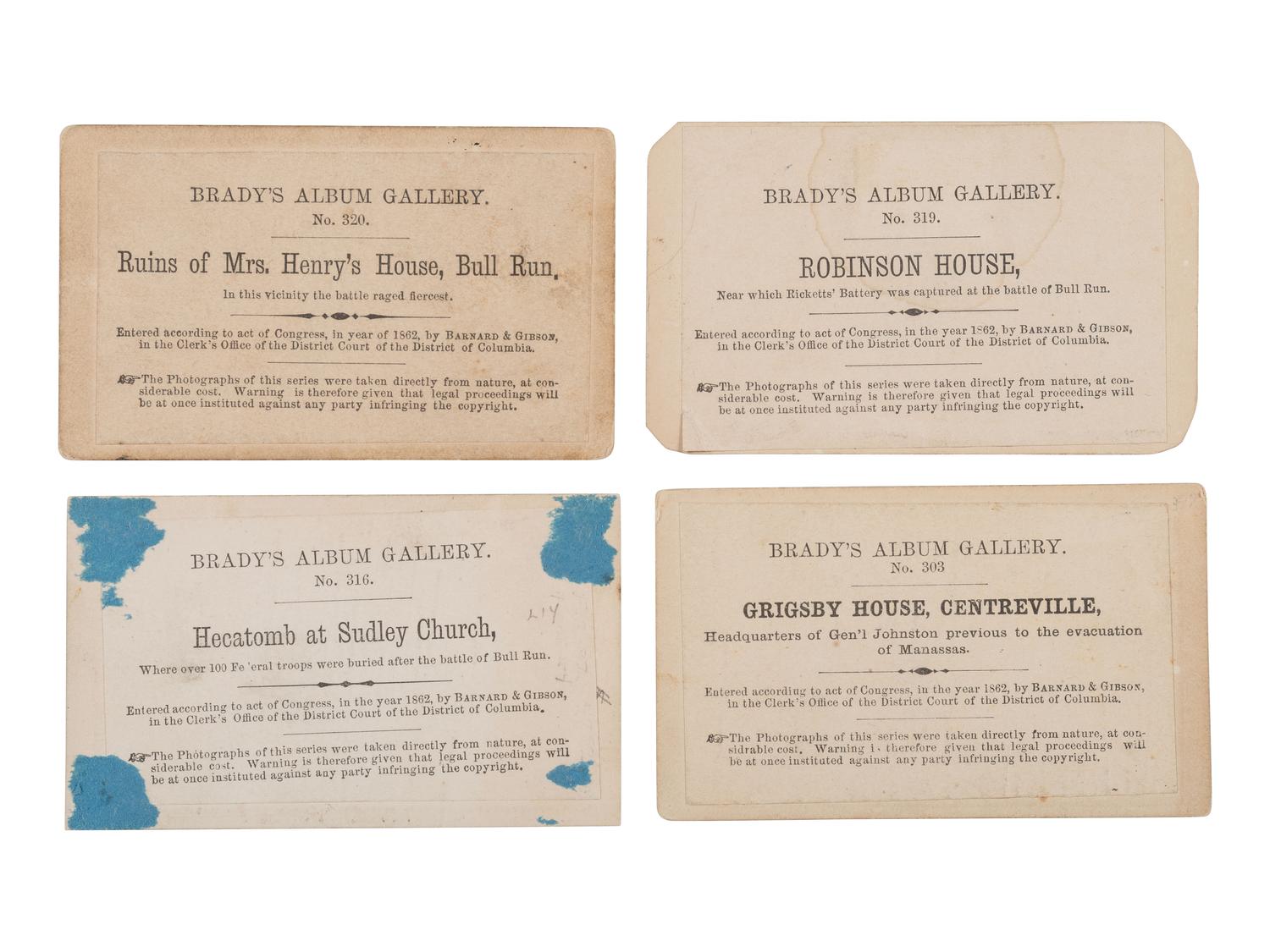 [CIVIL WAR]. 18 CDVs of important structures and hallowed grounds from Brady's Album Gallery . 1862.