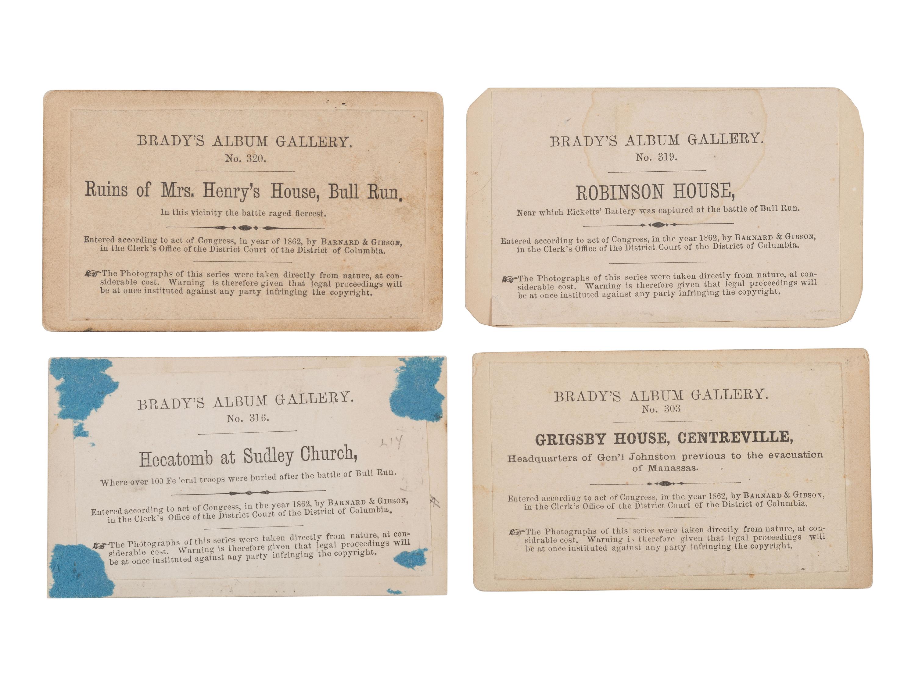 [CIVIL WAR]. 18 CDVs of important structures and hallowed grounds from Brady's Album Gallery . 1862.