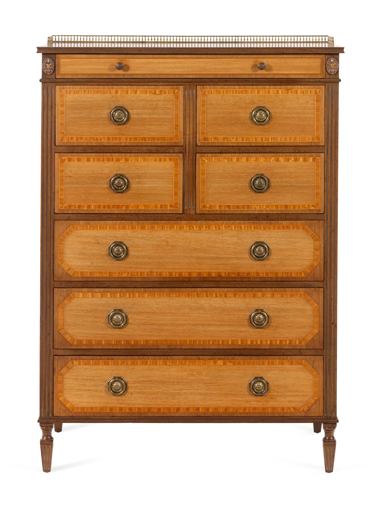 A Kittinger Federal Style Satinwood Banded Mahogany Chest of Drawers