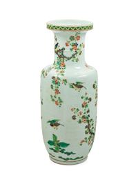 A Chinese Famille Verte Porcelain Rouleau Vase