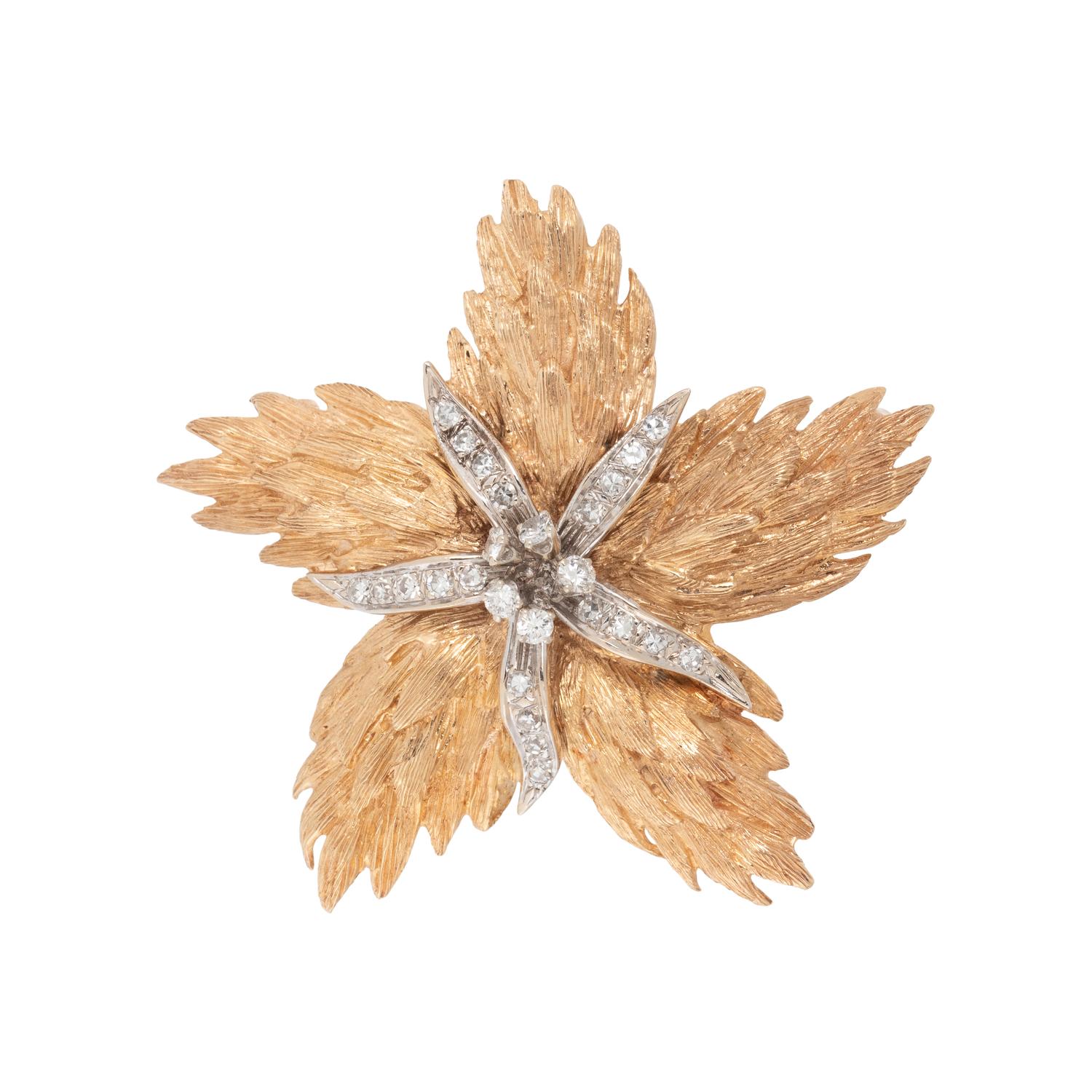 BICOLOR GOLD AND DIAMOND FLOWER PENDANT/BROOCH
