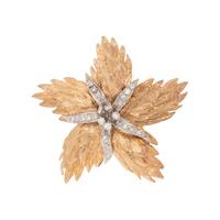 BICOLOR GOLD AND DIAMOND FLOWER PENDANT/BROOCH