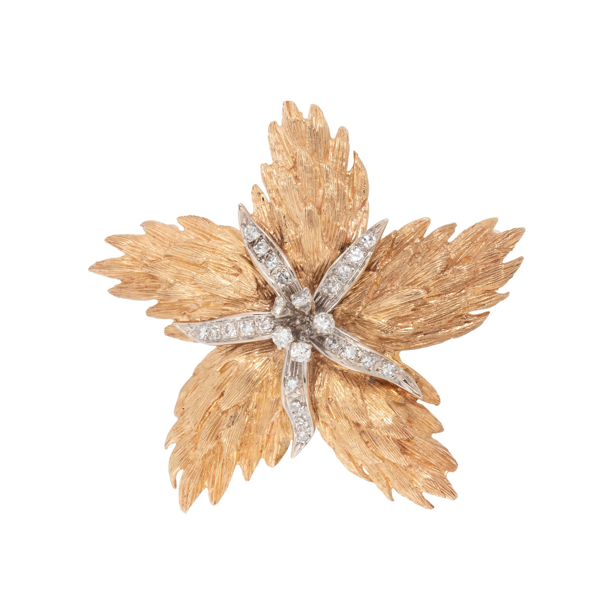 BICOLOR GOLD AND DIAMOND FLOWER PENDANT/BROOCH