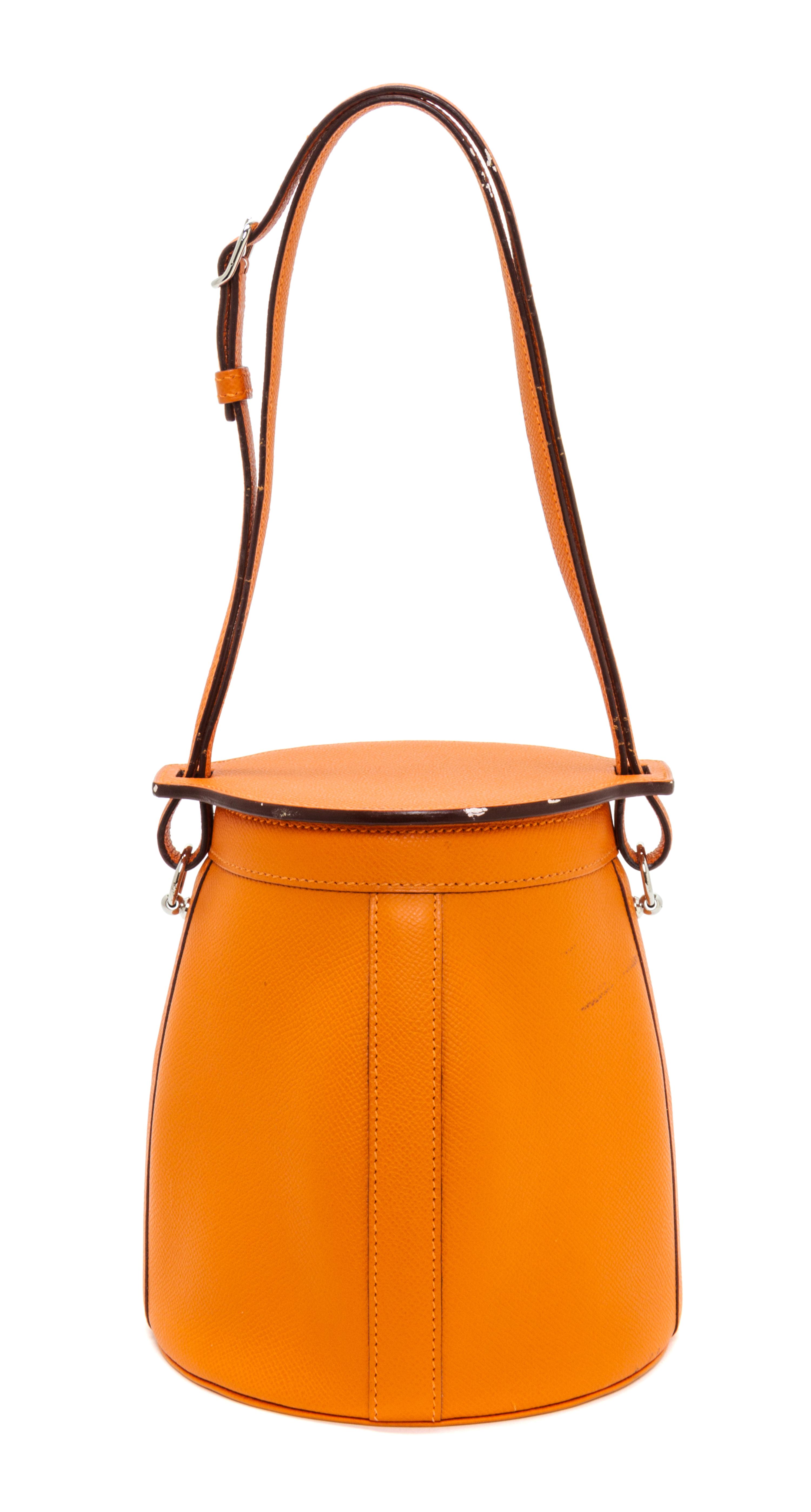 An Hermes Orange Clemence Feed Handbag, 6.75" x 7.25" x 5".