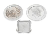 A Group of Five Silver and Silver-Plate Trays
