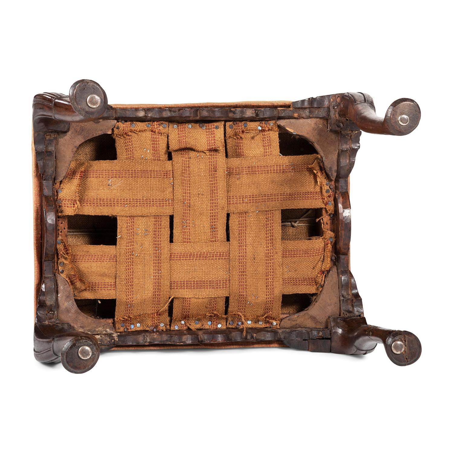 A George III Walnut Upholstered Foot Stool