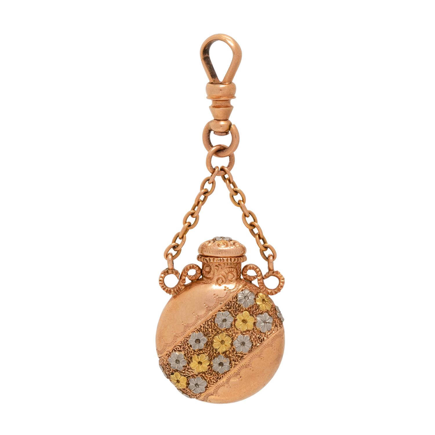 ANTIQUE, TRICOLOR GOLD BOTTLE FOB PENDANT