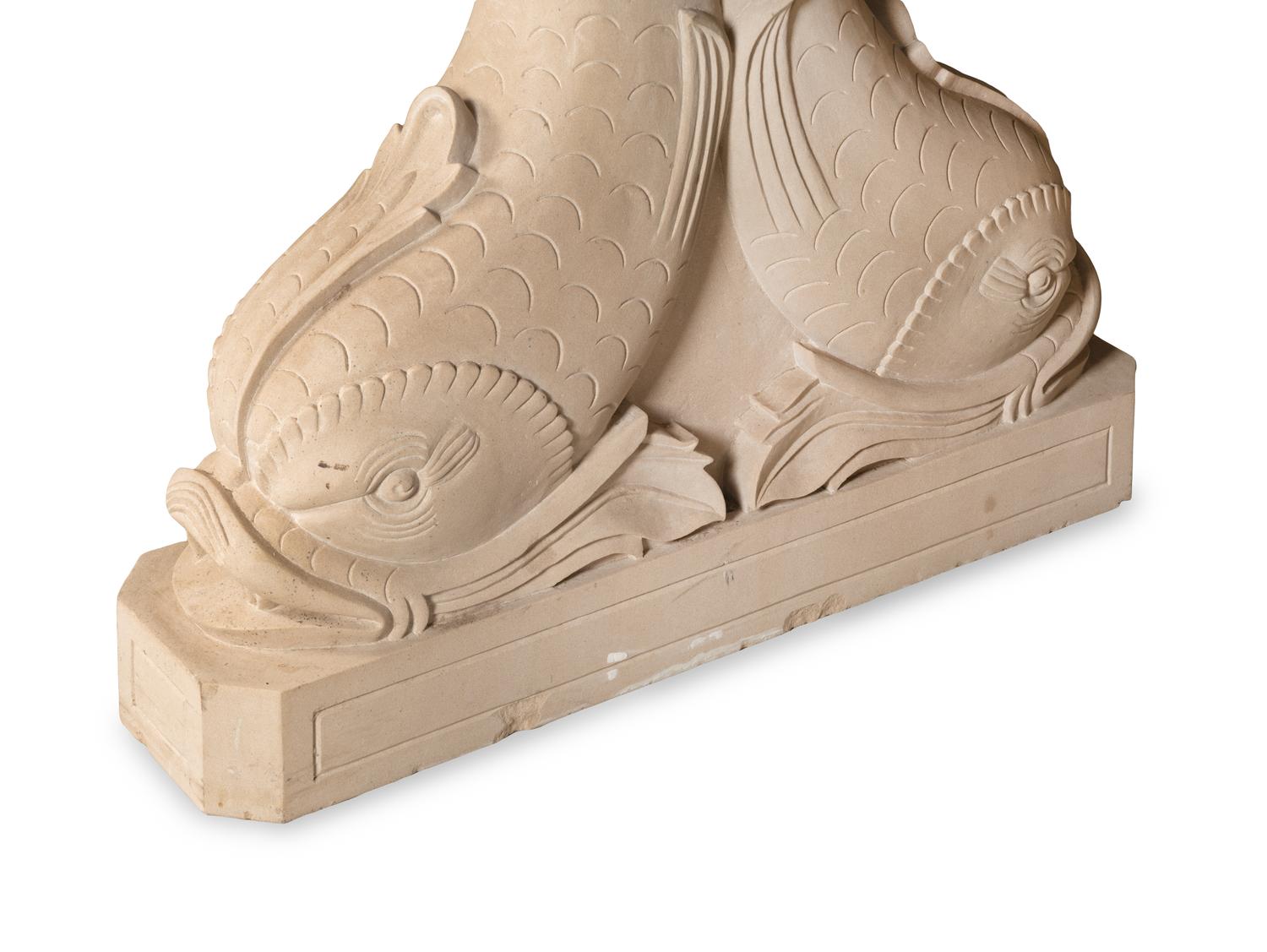 A Cast Stone Dolphin-Form Double Pedestal Table