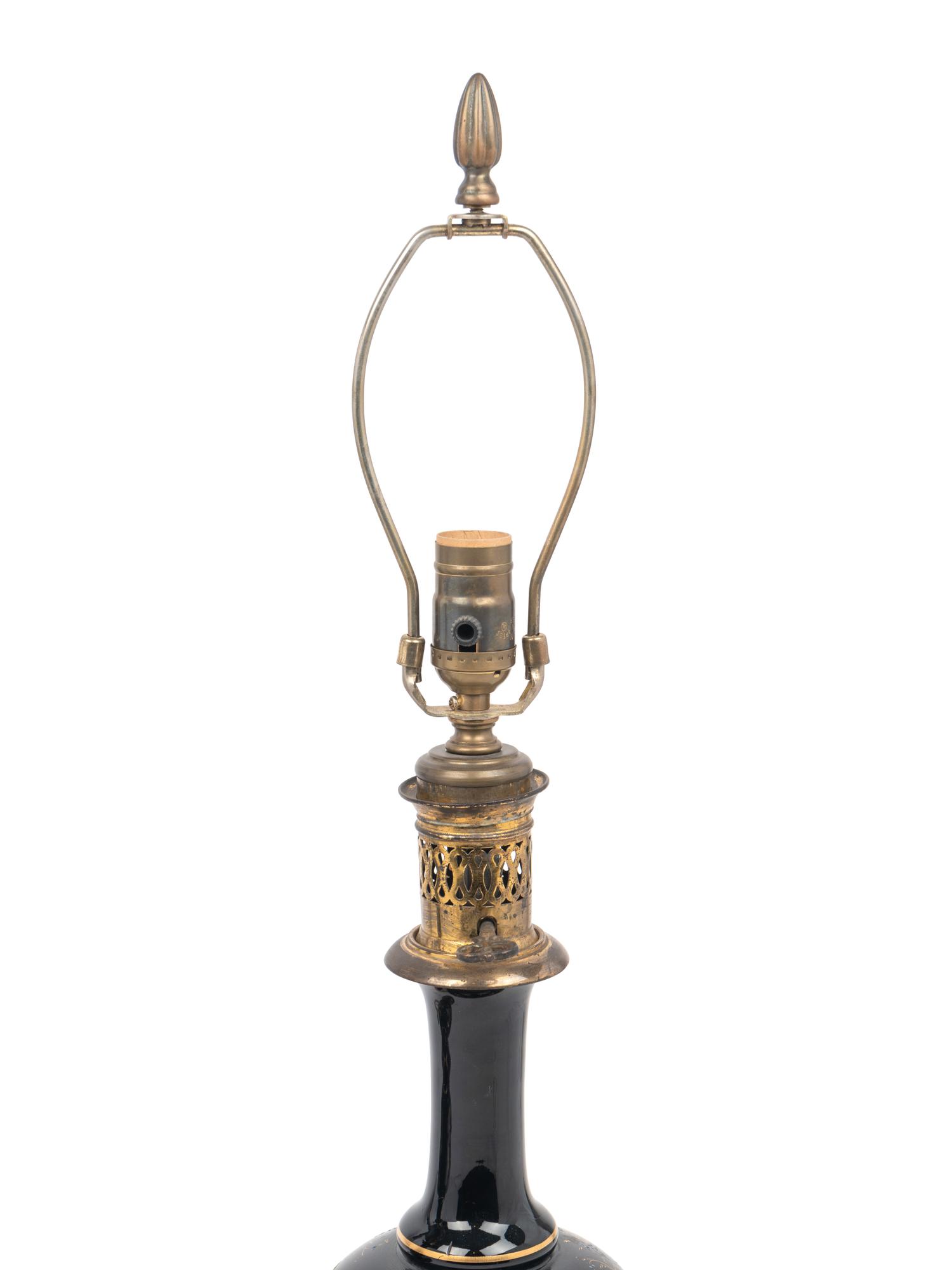 A Pair of French Enameled Glass Fluid Lamps Converted to Electricity