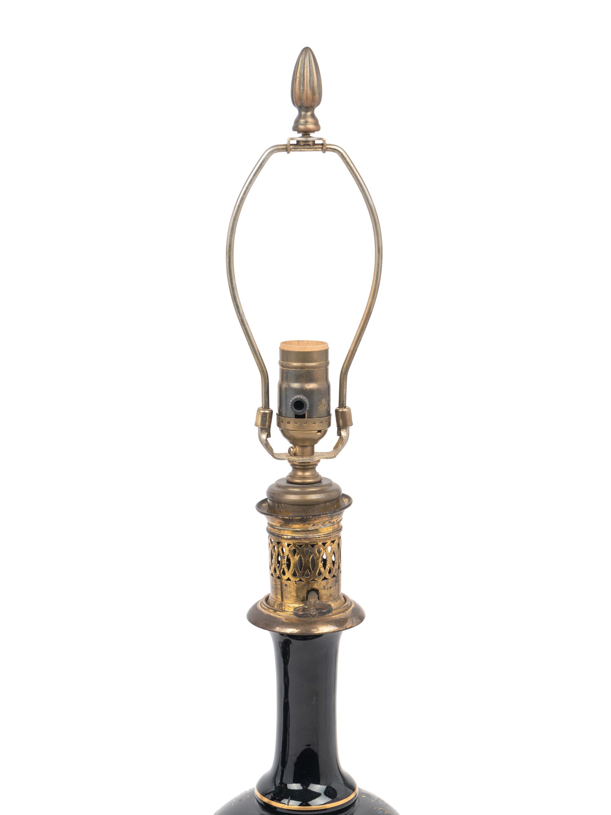 A Pair of French Enameled Glass Fluid Lamps Converted to Electricity