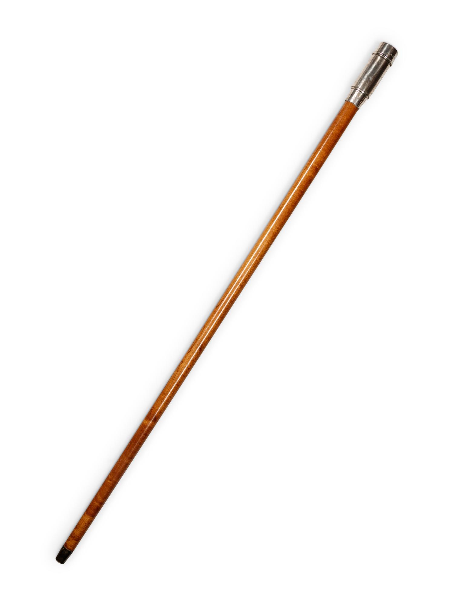 An Edwardian Silver Mounted Malacca Drinking 'System' Walking Stick