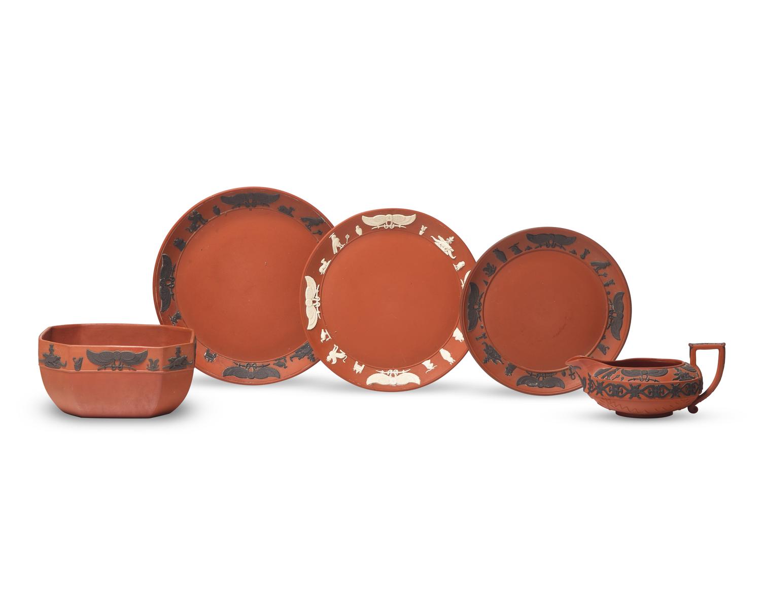 A Set of Five Wedgwood Rosso Antico Egyptian Tablewares