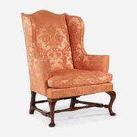 A Queen Anne upholstered mahogany and maple easy chair Boston, MA, 18th century and later
