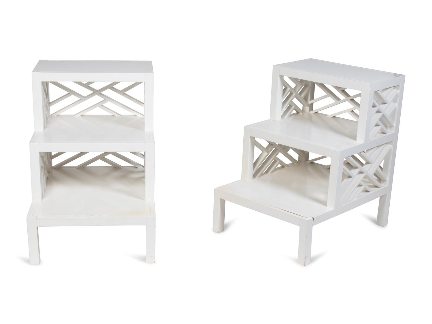 A Pair of Regency Style White Painted Stepped End Tables