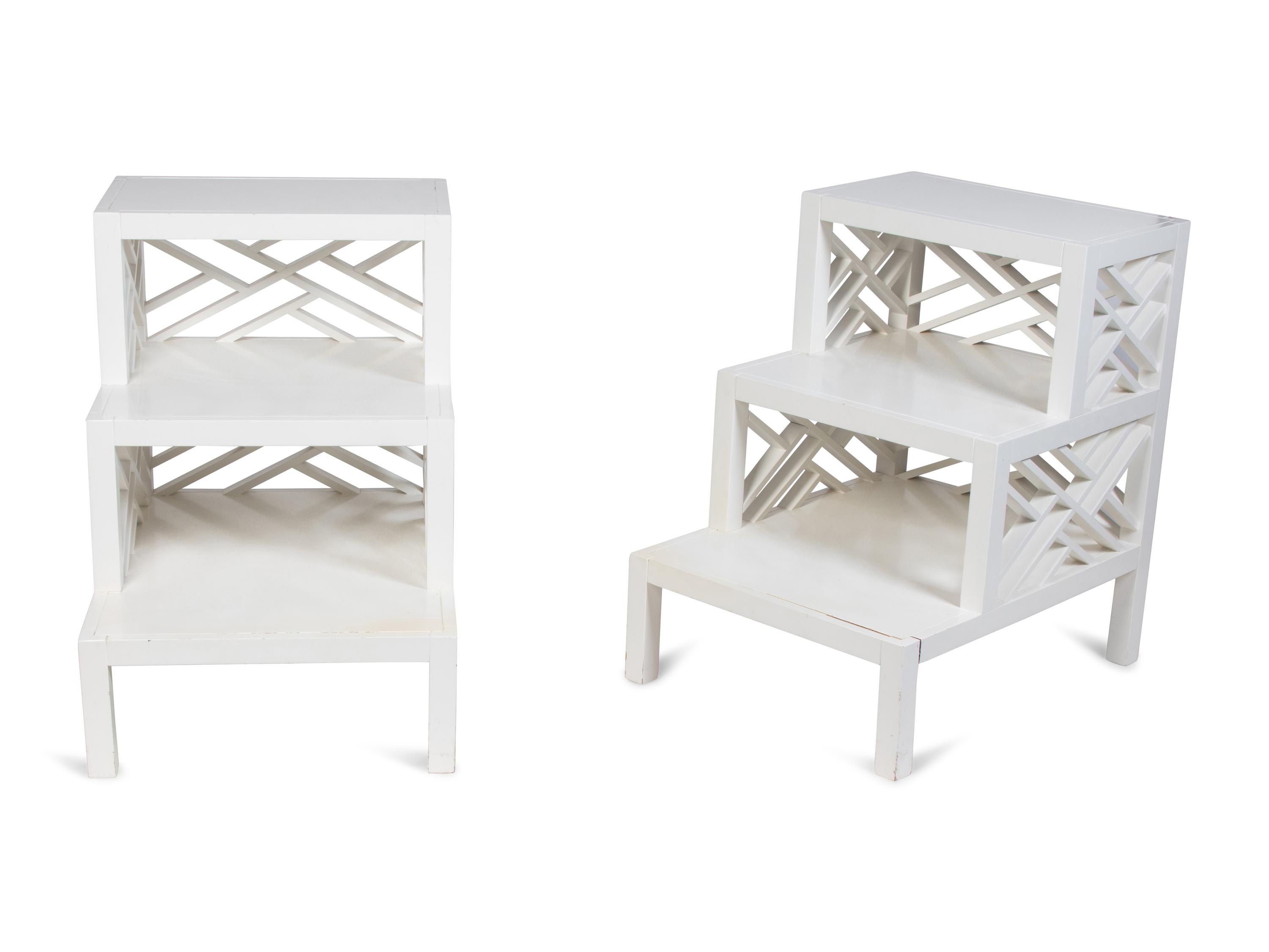 A Pair of Regency Style White Painted Stepped End Tables