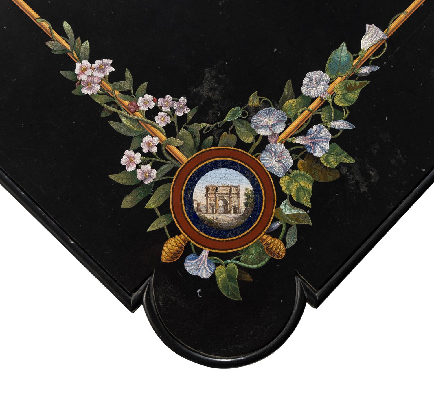 An Italian Black Marble and Micromosaic Table Top