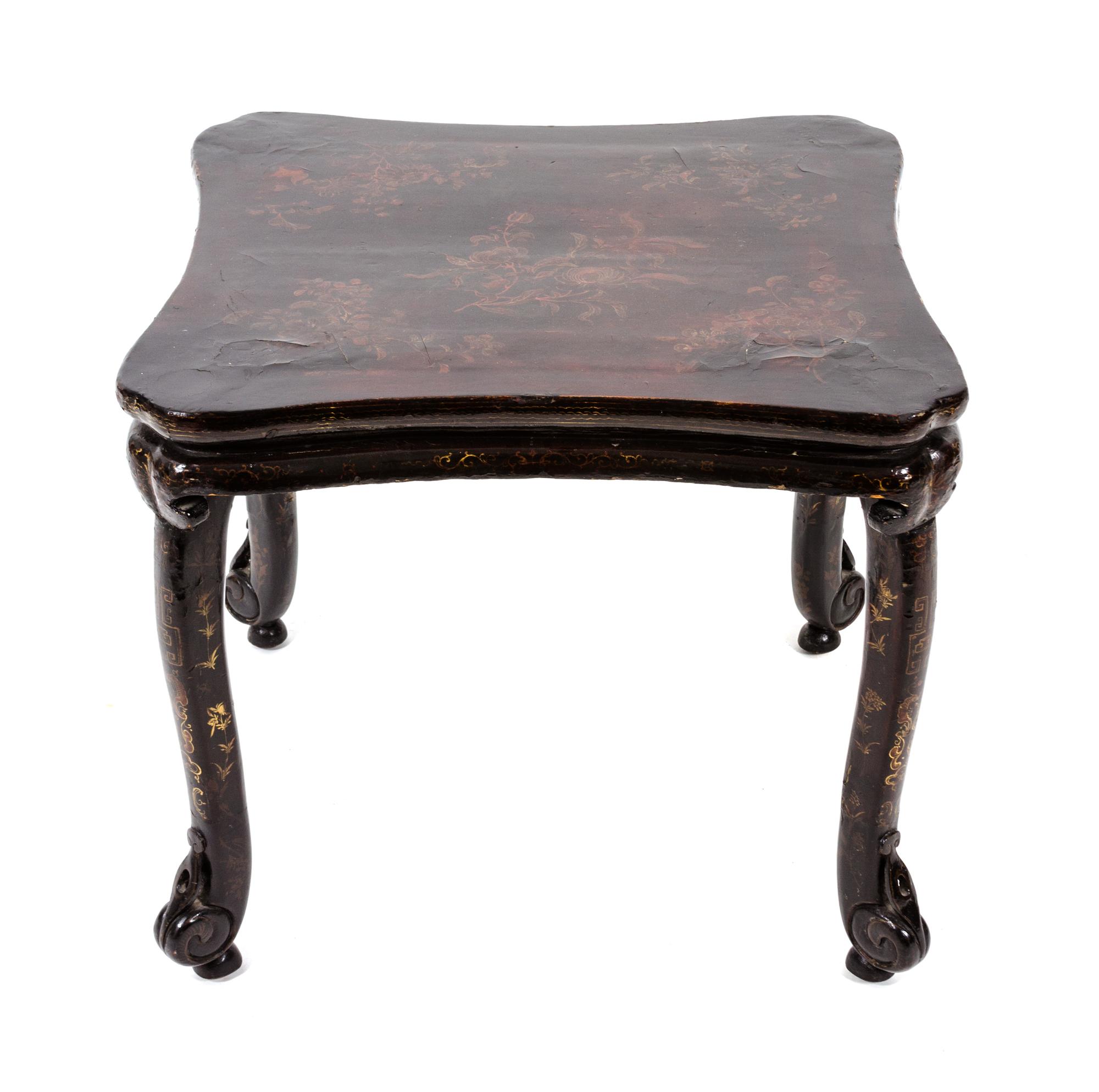 An English Regency Lacquered Low Table Height 17 1/2 x width 19 1/2 x depth 17 3/4 inches. — 19TH CENTURY