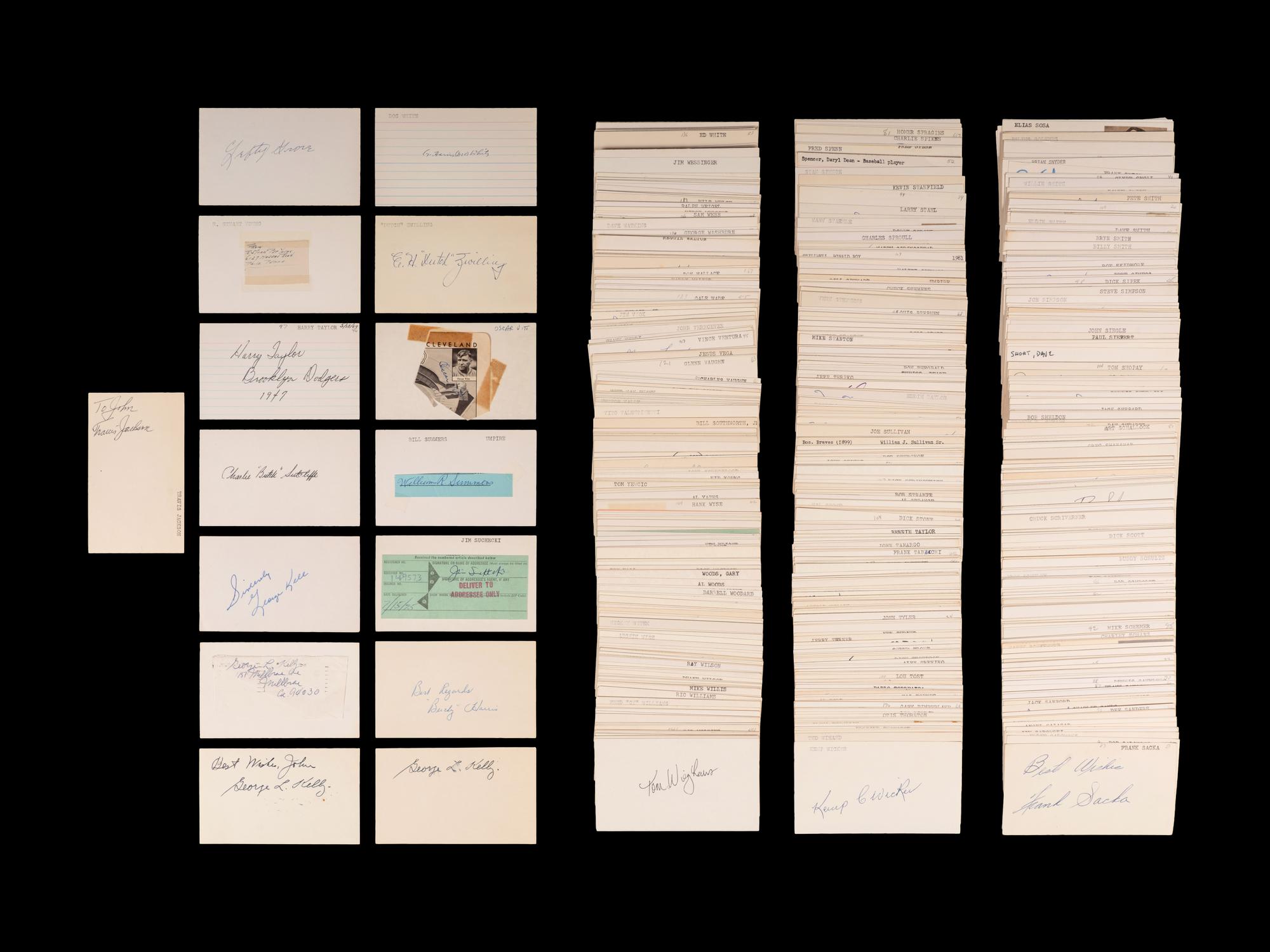 A Collection of Approximately 1,500 Assorted 20th Century Baseball Signed Autograph Index Cards