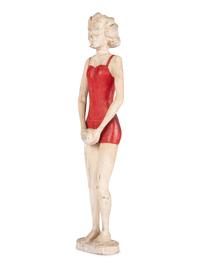 A Carved and Painted Wood Figure of a Bather