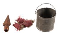 [CIVIL WAR]. 23rd Massachusetts Infantry grouping including mucket, flag remnants, flag finial, and photographs.