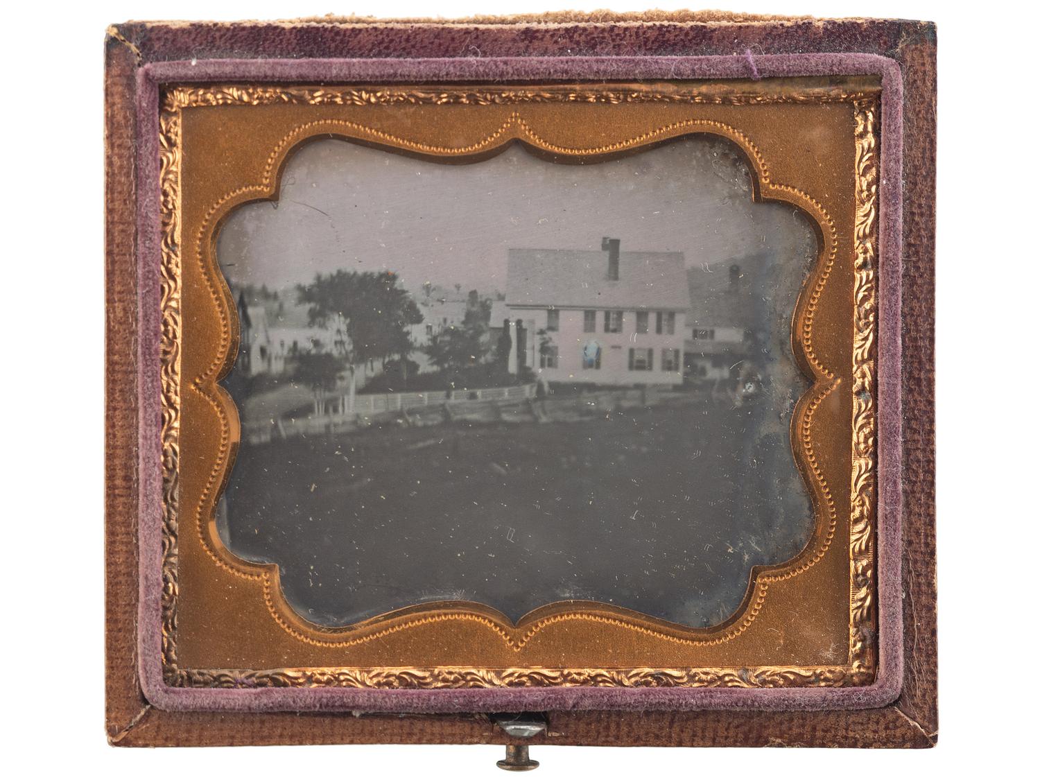 [EARLY PHOTOGRAPHY]. A group of 4 outdoor cased images featuring buildings and structures, comprising: