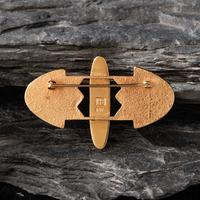 Harvey Austin Begay (Diné, 1938-2009) — 14K Gold, Turquoise, and Coral Pin / Brooch
