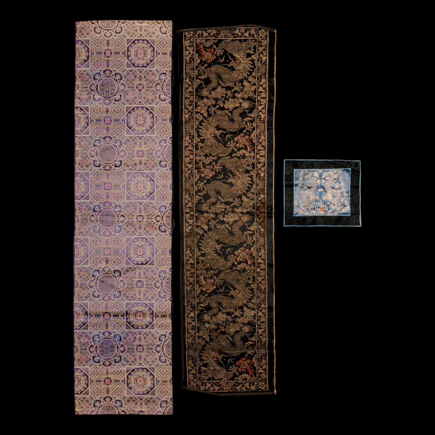 Three Chinese Silk Brocade Panels, 19th-20th Century 清晚期 織錦三幅