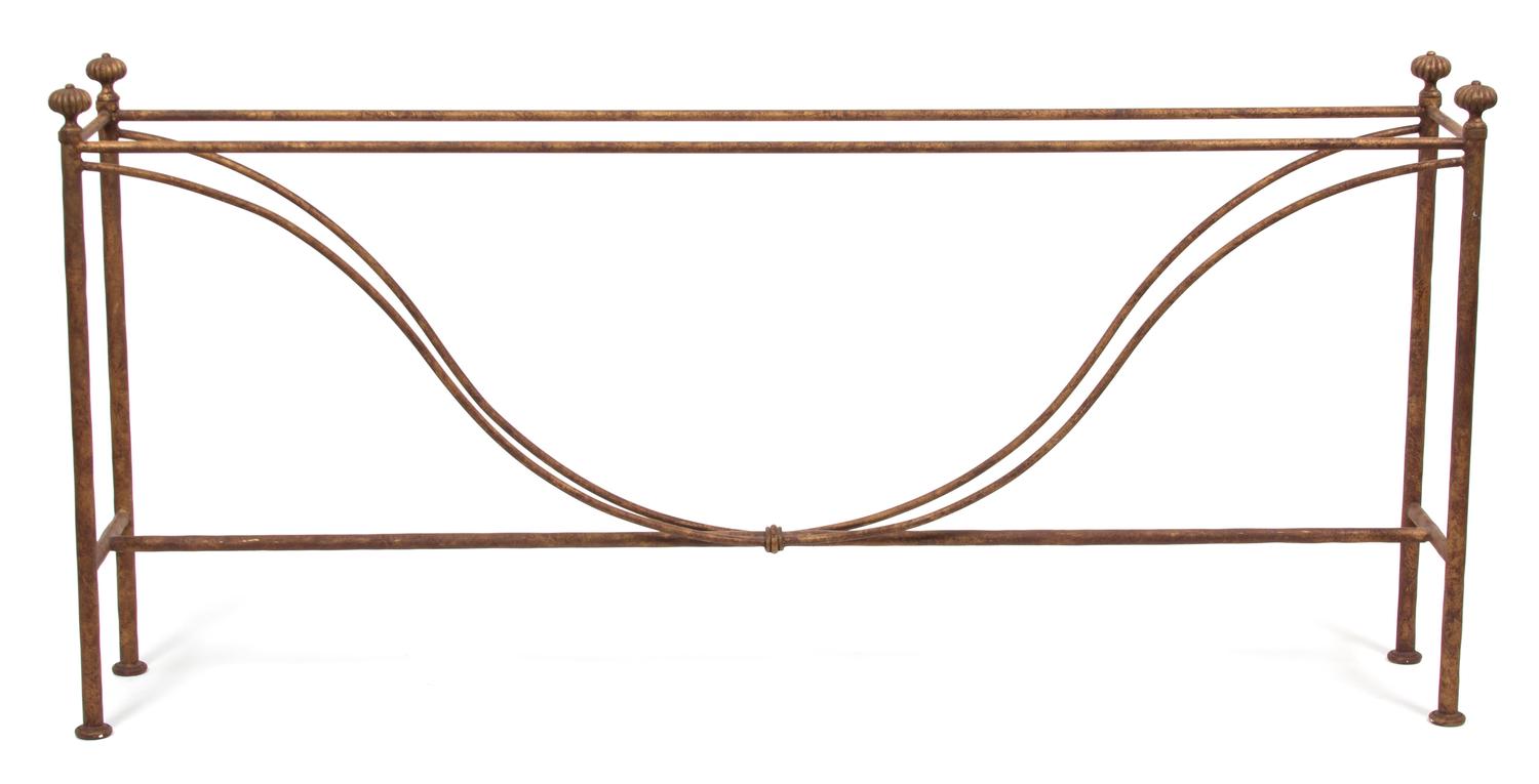 A Contemporary Glass and Gilt Metal Console Table Height 34 x width 72 x depth 12 inches. — 20TH CENTURY