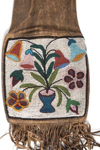 Great Lakes Beaded Hide Tobacco Bag, Depicting Flowers in a Vase