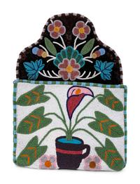 Plains Cree Beaded Pictorial Wall Pocket, Calla Lilly in a Coffee Cup