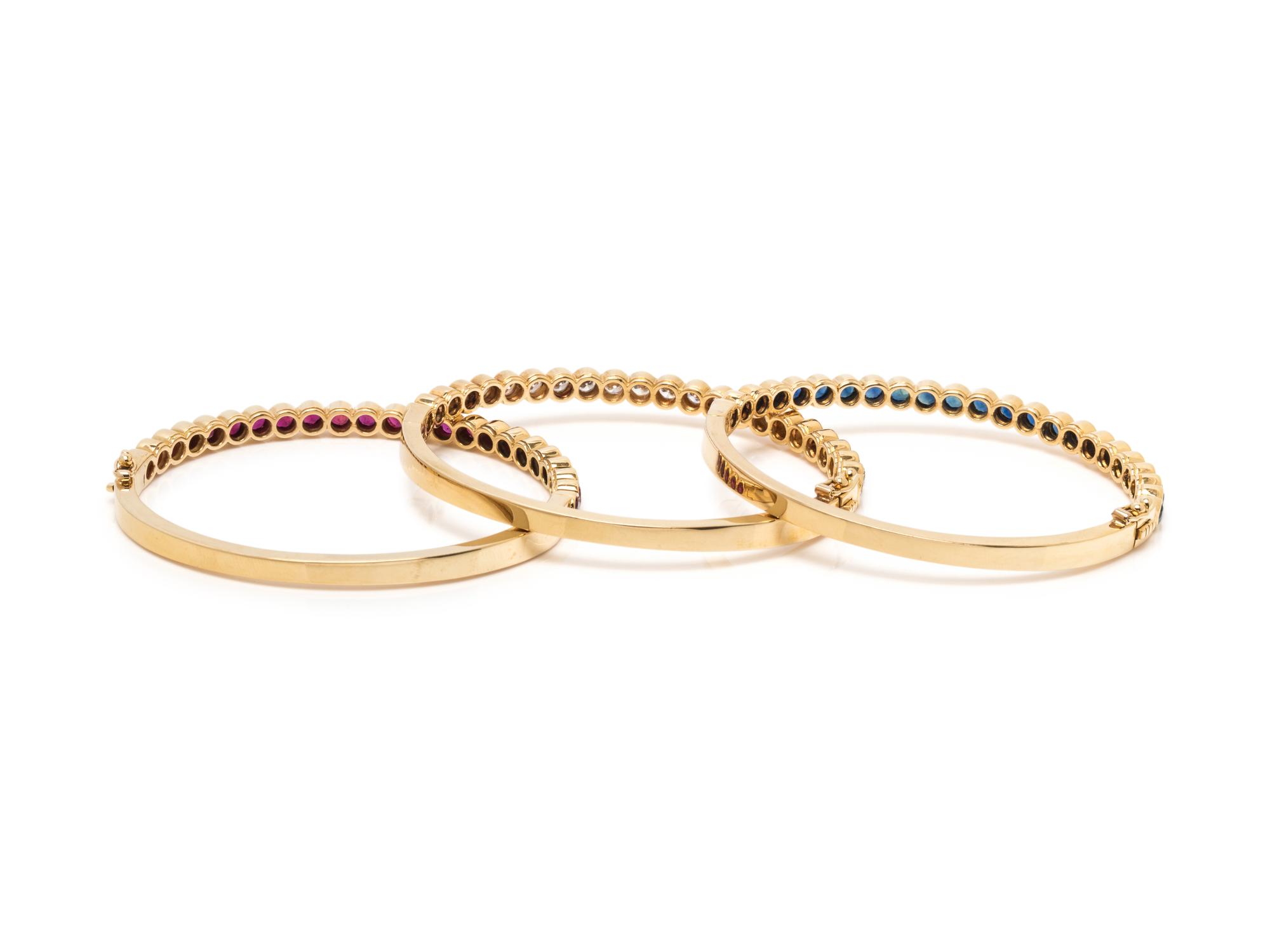 DIAMOND, SAPPHIRE AND RUBY BANGLE BRACELET SET