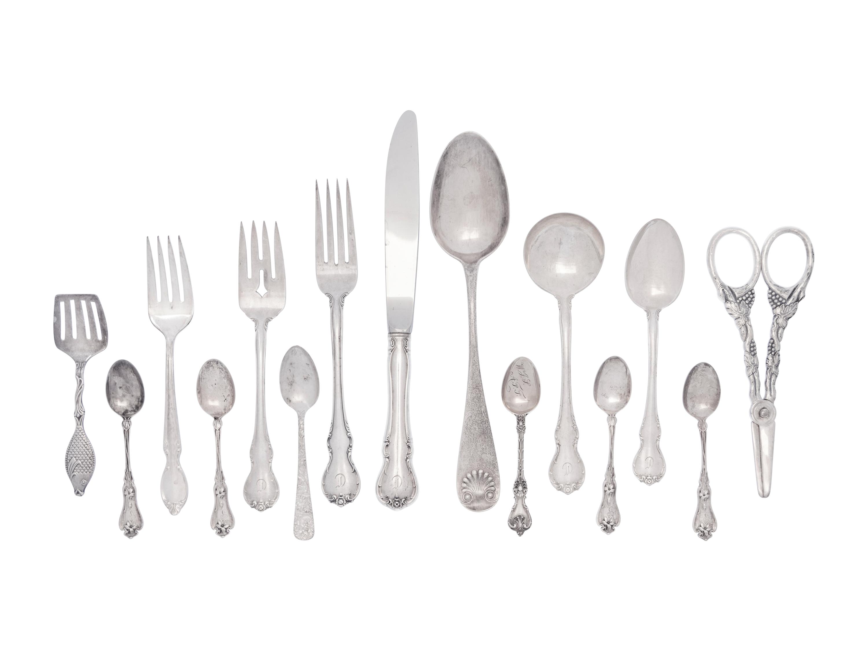 A Mixed Silver and Silver-Plate Flatware Service