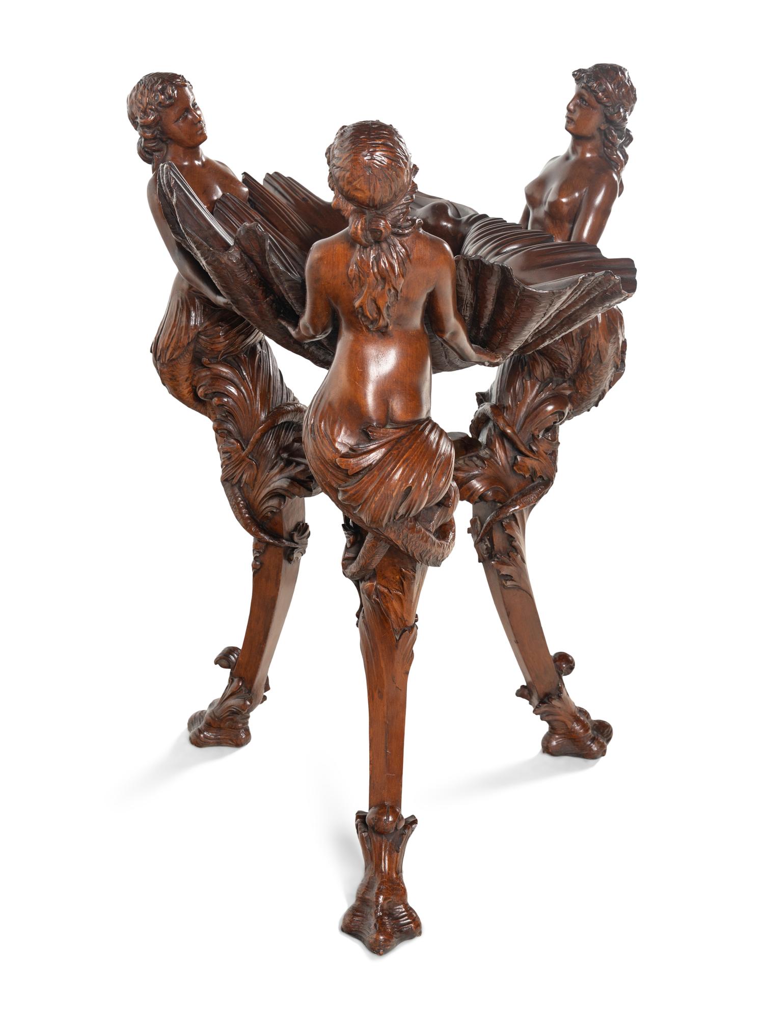 An Italian Carved Walnut Figural Basin