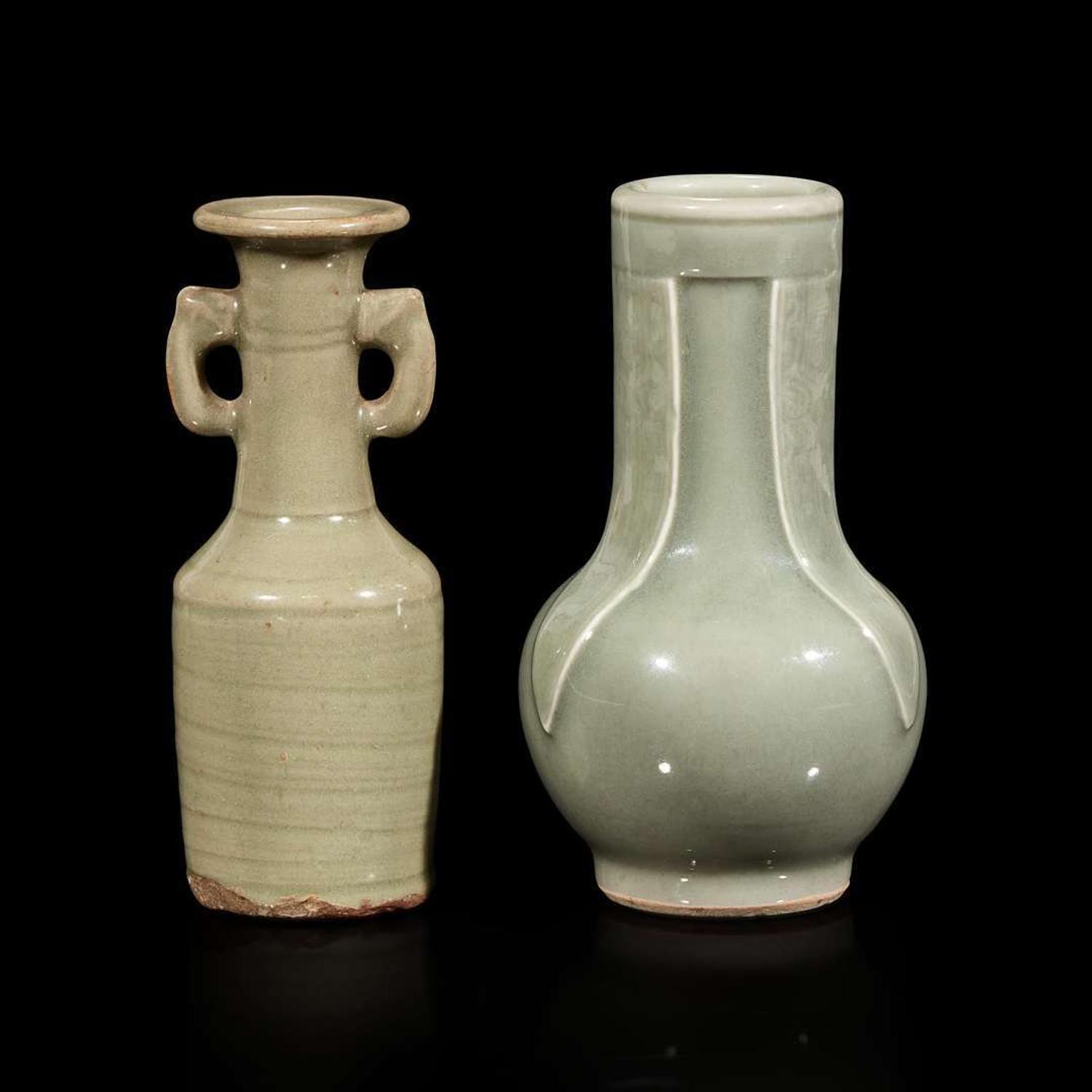 Two Chinese celadon-glazed small vases Ming to late Qing dynasty