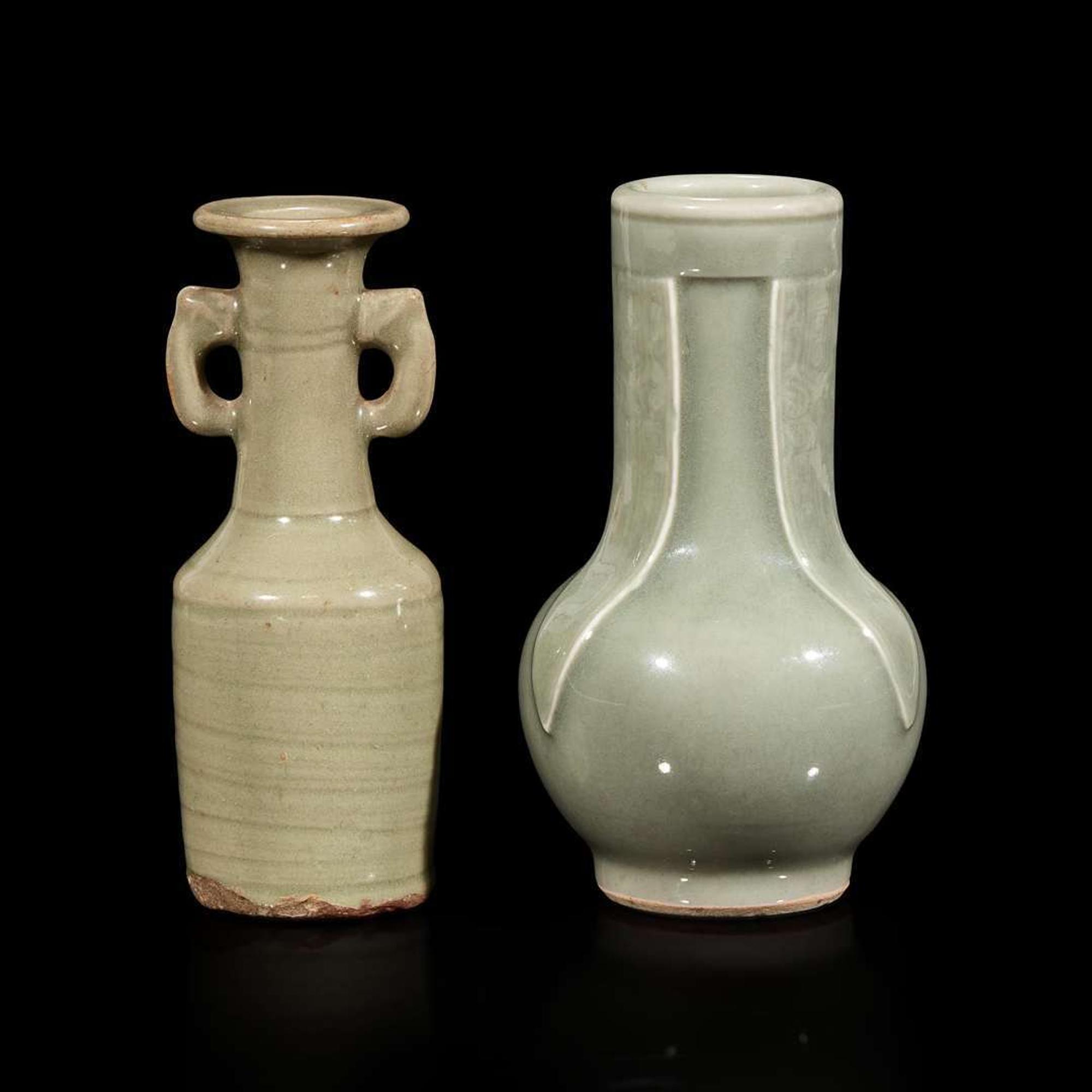 Two Chinese celadon-glazed small vases Ming to late Qing dynasty