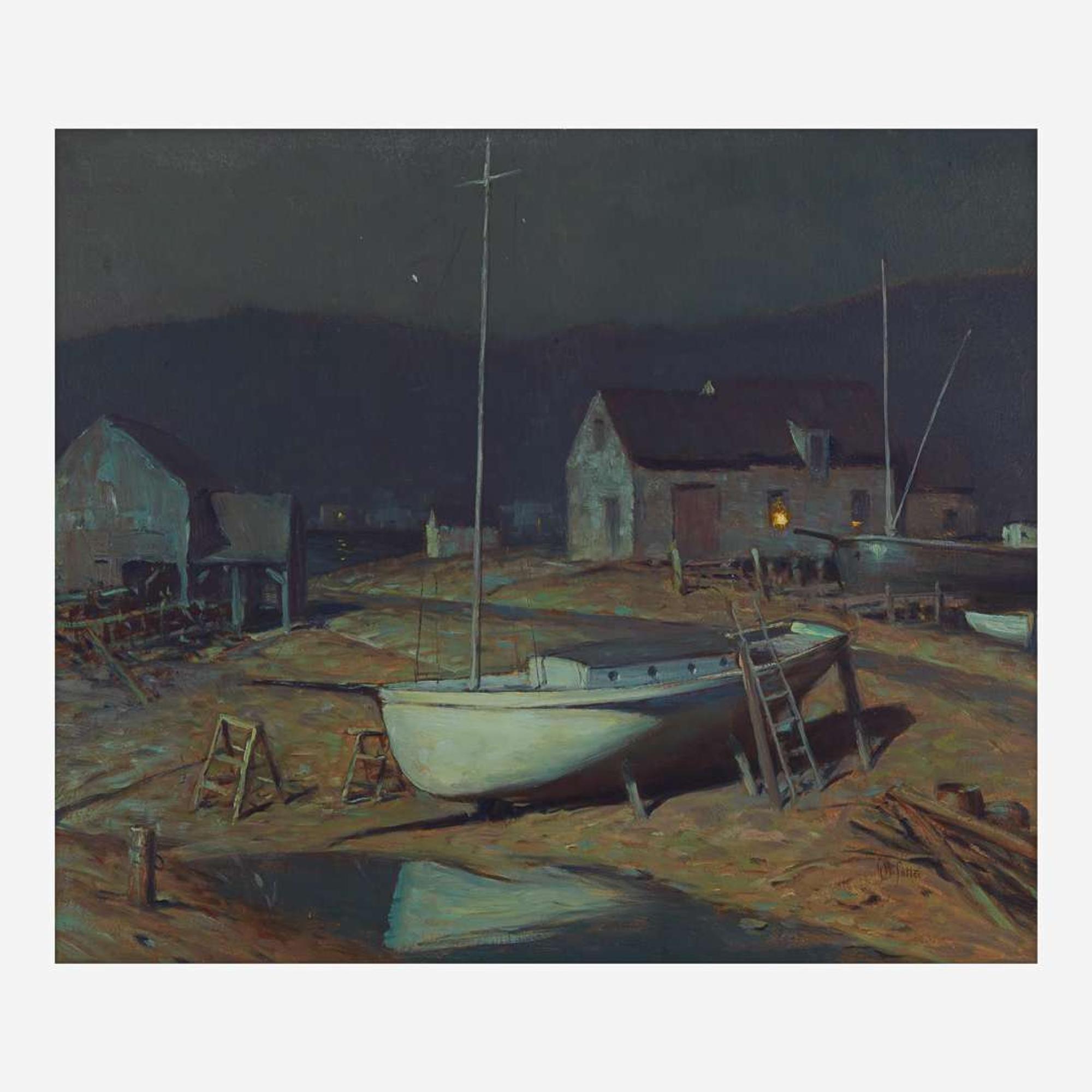 George William Sotter (American, 1879–1953) Fishing Village at Moonlight
