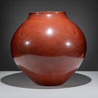 Monumental Redware Pottery Jar, with Bear Paw