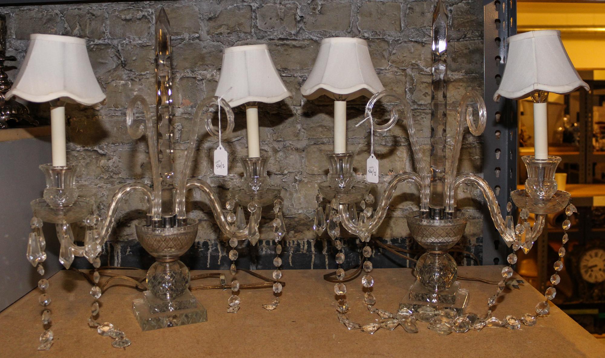 A Pair of English Cut Glass Two Light Candelabra Height 19 1/2 inches. — 19TH/20TH CENTURY